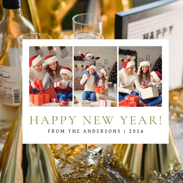 Elegant Modern Happy New Year Family Photo Holiday Card (Creator Uploaded)
