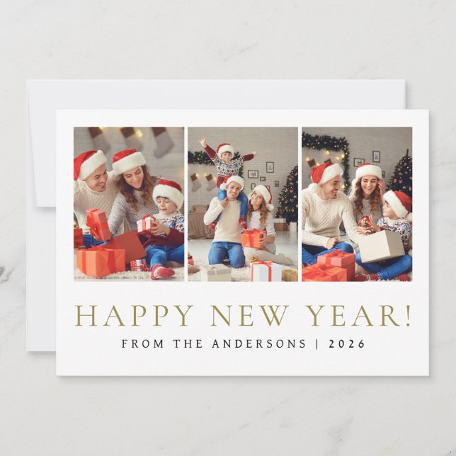 Elegant Modern Happy New Year Family Photo Holiday Card (Front)