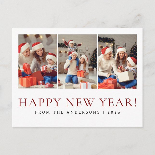 Elegant Modern Happy New Year Family Photo Holiday Postcard (Front)
