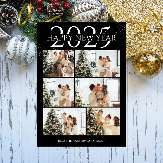 Elegant Modern Happy New Year Photo Collage Holiday Card (Creator Uploaded)