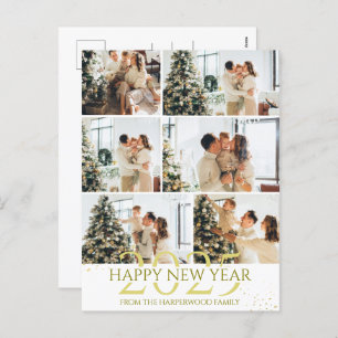Elegant Modern Happy New Year Photo Collage Holiday Postcard