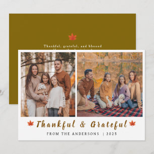 Elegant Modern Happy Thanksgiving Autumn 2 Photo Holiday Card