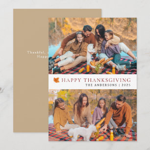 Elegant Modern Happy Thanksgiving Autumn 2 Photo Holiday Card