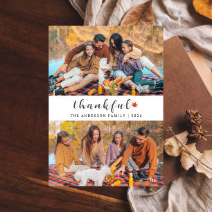 Elegant Modern Happy Thanksgiving Autumn 2 Photo Holiday Card