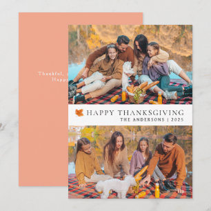 Elegant Modern Happy Thanksgiving Autumn 2 Photo Holiday Card