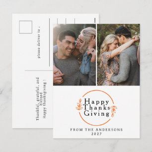 Elegant Modern Happy Thanksgiving Autumn 2 Photo Holiday Postcard