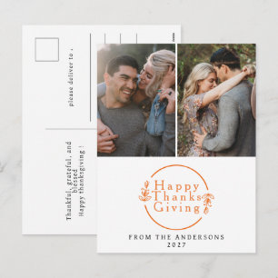 Elegant Modern Happy Thanksgiving Autumn 2 Photo Holiday Postcard