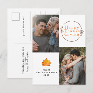 Elegant Modern Happy Thanksgiving Autumn 2 Photo Holiday Postcard