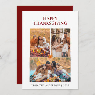 Elegant Modern Happy Thanksgiving Autumn 3 Photo Holiday Card