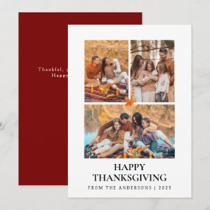 Elegant Modern Happy Thanksgiving Autumn 3 Photo Holiday Card