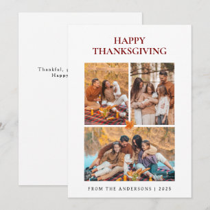 Elegant Modern Happy Thanksgiving Autumn 3 Photo Holiday Card