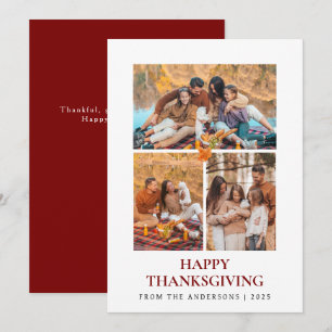 Elegant Modern Happy Thanksgiving Autumn 3 Photo Holiday Card