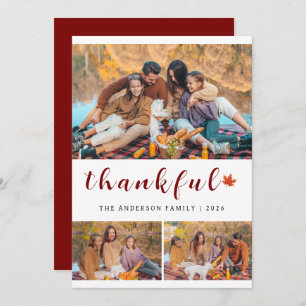Elegant Modern Happy Thanksgiving Autumn 3 Photo Holiday Card