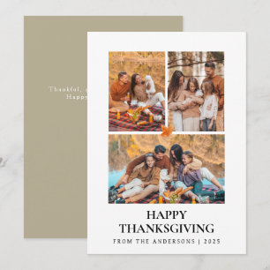 Elegant Modern Happy Thanksgiving Autumn 3 Photo Holiday Card
