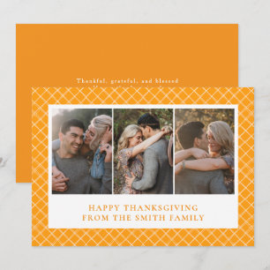 Elegant Modern Happy Thanksgiving Autumn 3 Photo Holiday Card
