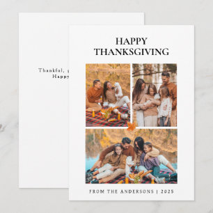 Elegant Modern Happy Thanksgiving Autumn 3 Photo Holiday Card