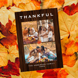 Elegant Modern Happy Thanksgiving Autumn 3 Photo Holiday Card