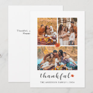 Elegant Modern Happy Thanksgiving Autumn 3 Photo Holiday Card