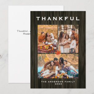 Elegant Modern Happy Thanksgiving Autumn 3 Photo Holiday Card