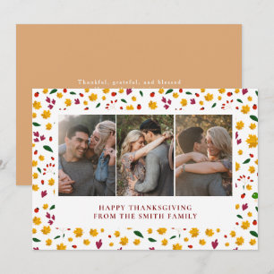 Elegant Modern Happy Thanksgiving Autumn 3 Photo Holiday Card