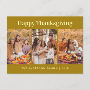 Elegant Modern Happy Thanksgiving Autumn 3 Photo Holiday Postcard