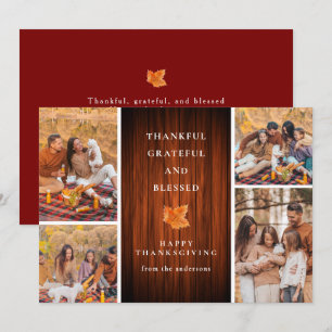 Elegant Modern Happy Thanksgiving Autumn 4 Photo Holiday Card