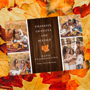 Elegant Modern Happy Thanksgiving Autumn 4 Photo Holiday Card