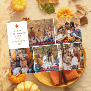 Elegant Modern Happy Thanksgiving Autumn 5 Photo Holiday Card