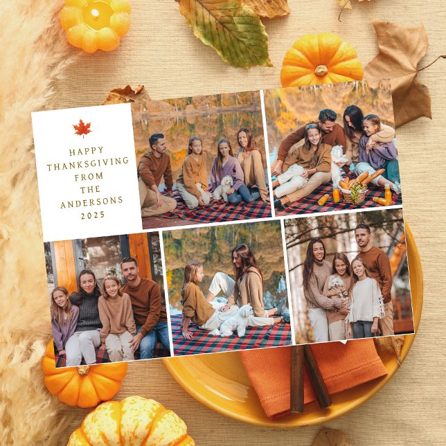 Elegant Modern Happy Thanksgiving Autumn 5 Photo Holiday Card (Creator Uploaded)