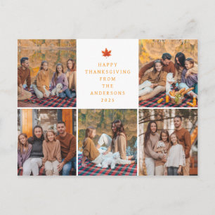 Elegant Modern Happy Thanksgiving Autumn 5 Photo Holiday Postcard