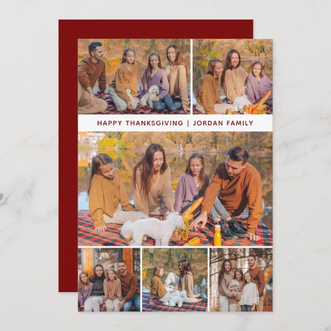 Elegant Modern Happy Thanksgiving Autumn 6 Photo Holiday Card (Front/Back)