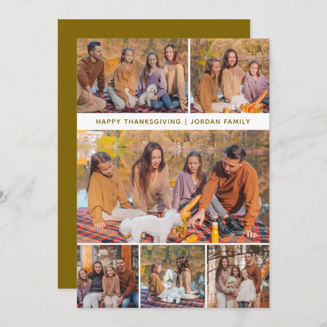 Elegant Modern Happy Thanksgiving Autumn 6 Photo Holiday Card (Front/Back)