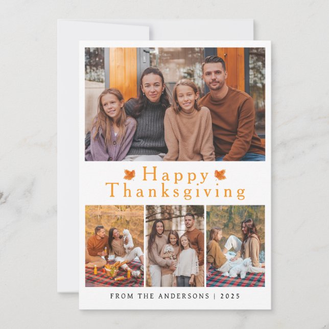 Elegant Modern Happy Thanksgiving Autumn Photo Holiday Card (Front)