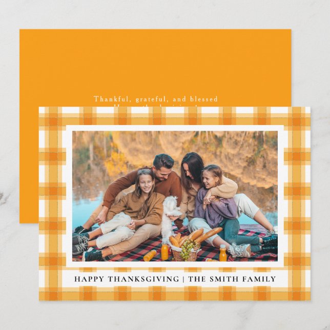 Elegant Modern Happy Thanksgiving Autumn Photo Holiday Card (Front/Back)