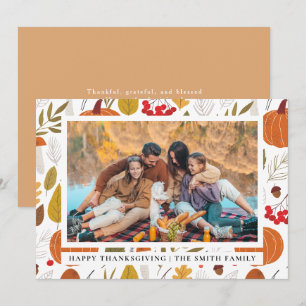 Elegant Modern Happy Thanksgiving Autumn Photo Holiday Card