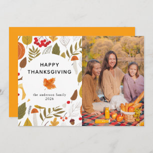Elegant Modern Happy Thanksgiving Autumn Photo Holiday Card