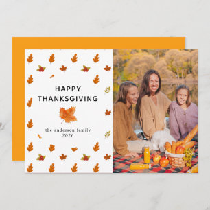 Elegant Modern Happy Thanksgiving Autumn Photo Holiday Card