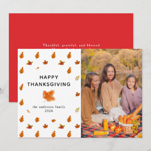 Elegant Modern Happy Thanksgiving Autumn Photo Holiday Card