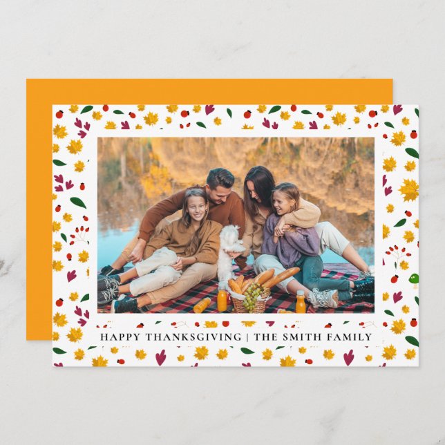 Elegant Modern Happy Thanksgiving Autumn Photo Holiday Card (Front/Back)