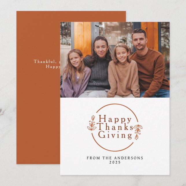 Elegant Modern Happy Thanksgiving Autumn Photo Holiday Card (Front/Back)