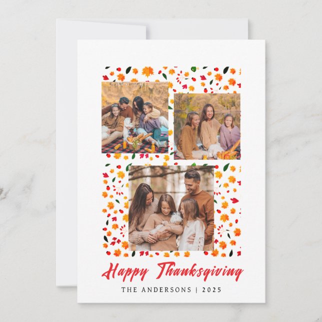 Elegant Modern Happy Thanksgiving Autumn Photo Holiday Card (Front)