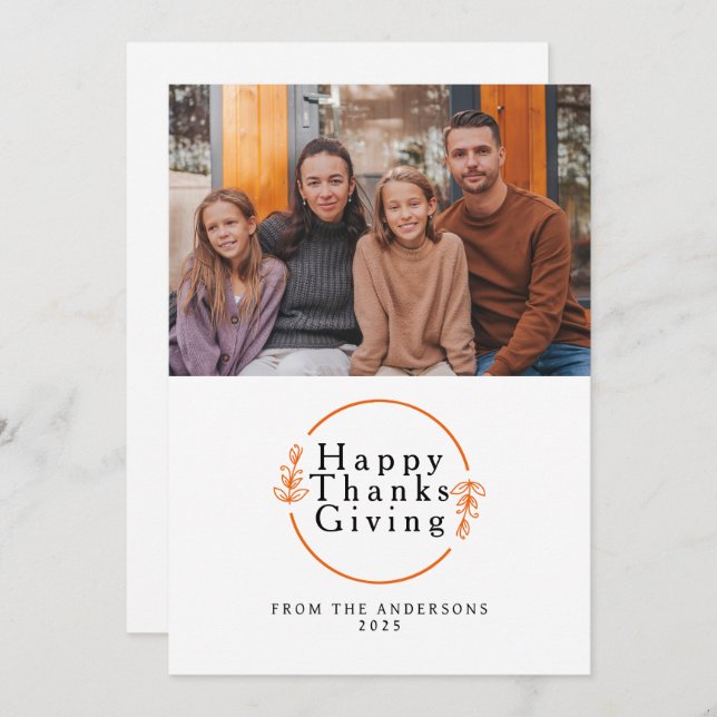 Elegant Modern Happy Thanksgiving Autumn Photo Holiday Card (Front/Back)