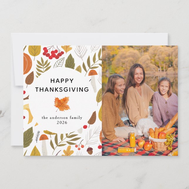 Elegant Modern Happy Thanksgiving Autumn Photo Holiday Card (Front)