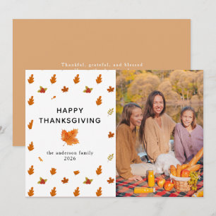 Elegant Modern Happy Thanksgiving Autumn Photo Holiday Card