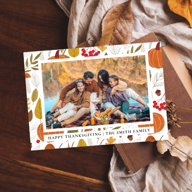 Elegant Modern Happy Thanksgiving Autumn Photo Holiday Card (Creator Uploaded)