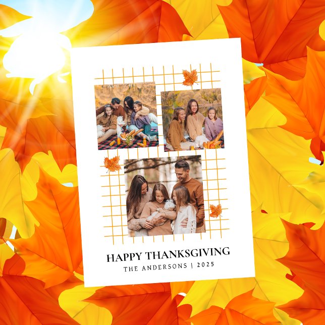 Elegant Modern Happy Thanksgiving Autumn Photo Holiday Card (Creator Uploaded)