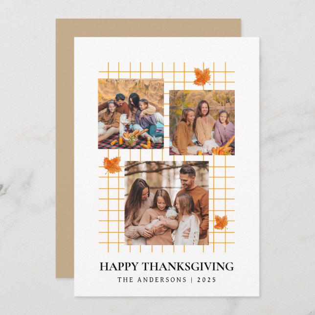 Elegant Modern Happy Thanksgiving Autumn Photo Holiday Card (Front/Back)