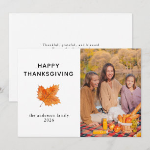 Elegant Modern Happy Thanksgiving Autumn Photo Holiday Card