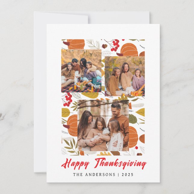 Elegant Modern Happy Thanksgiving Autumn Photo Holiday Card (Front)