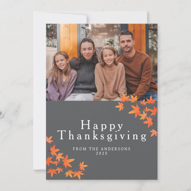 Elegant Modern Happy Thanksgiving Autumn Photo Holiday Card (Front)